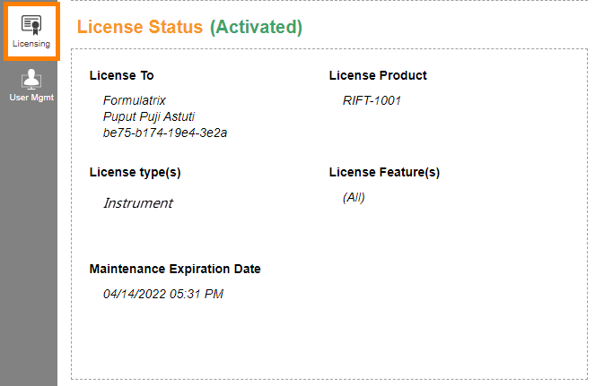 Licensing Details in ROCK IMAGER