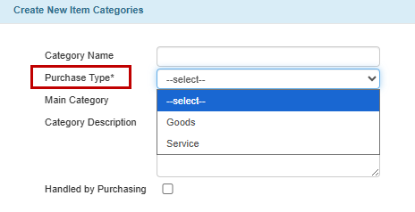 Purchase Type Field in the Item Categories Table