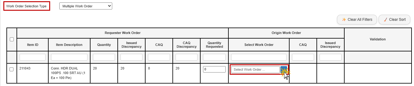 Multiple Work Order Selection Type