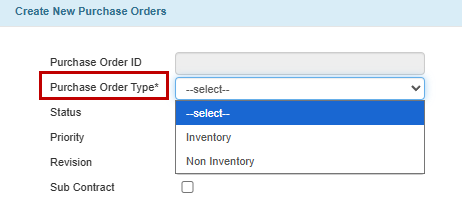 Purchase Order Type in the Purchase Orders Table