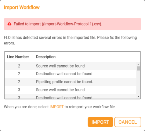 Import Workflow Error Message