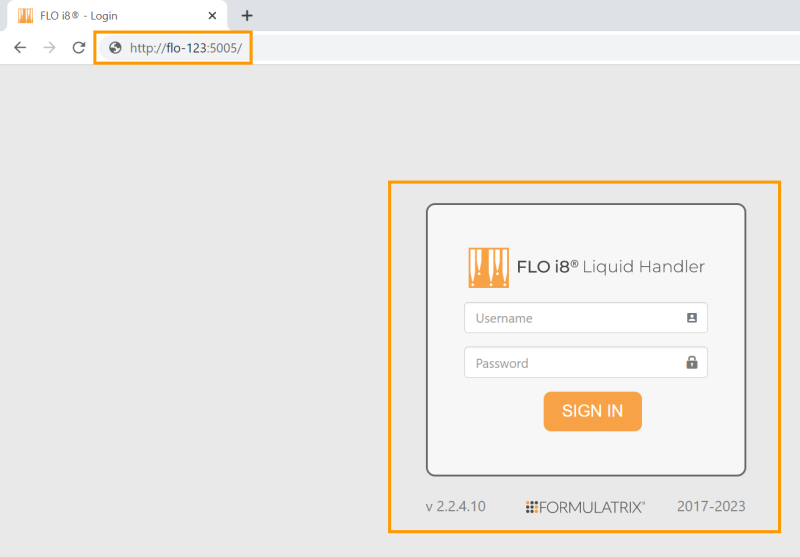 Sign In Page in the FLO i8 Software