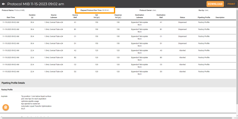Elapsed Protocol Run Time in Dispense Report Explorer Page