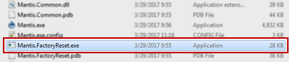 The MANTIS Factory Reset Application