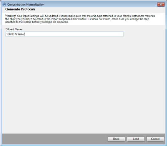 Type the Diluent Name