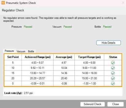 System Check Chart Pneumatic System Check