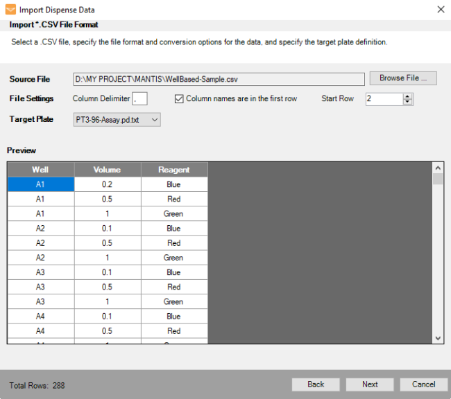 Direct Entry Buds File Example Importing Dispense Data