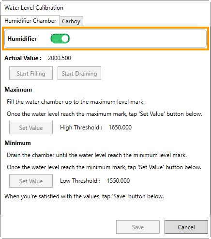 The Humidifier Button Switched On