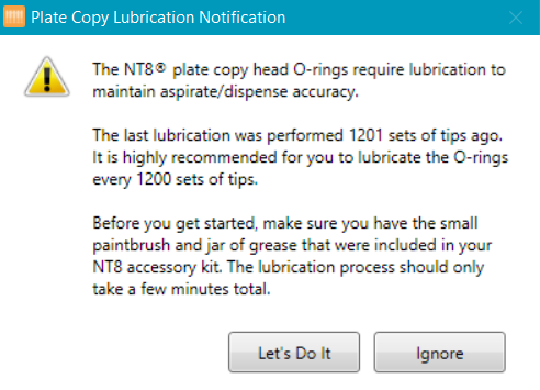 A Notification Message to Lubricate the Plate Copy Plungers