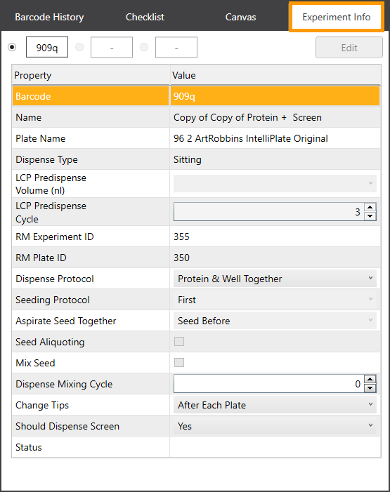 Experiment Info Tab