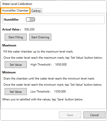 Humidifier Chamber Water Level Calibration