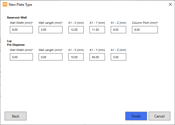 Defining Plate Dimensions for LCP Pre Dispense Process
