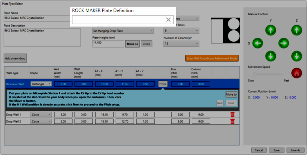 A ROCK MAKER Plate Definition Field on Plate Type Editor Wizard