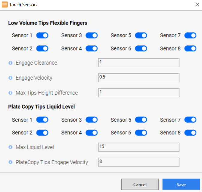 The Touch Sensors Dialog Box