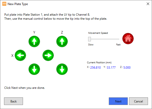 Using Manual Control Buttons to Find the Plate Height