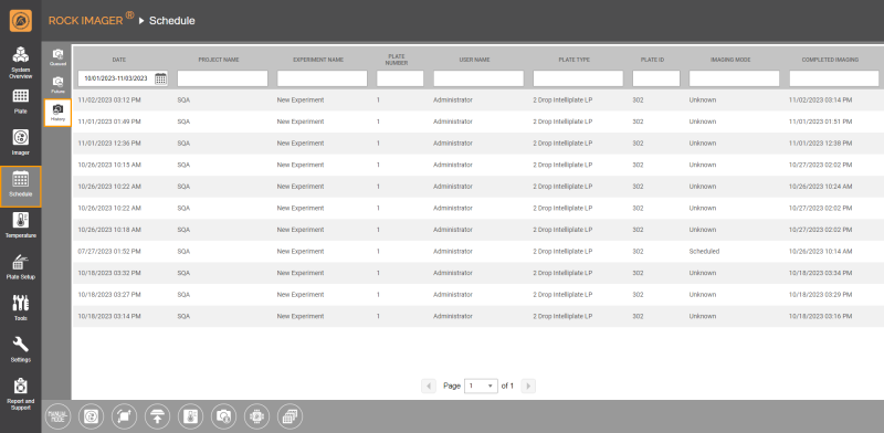 History Schedule Tab