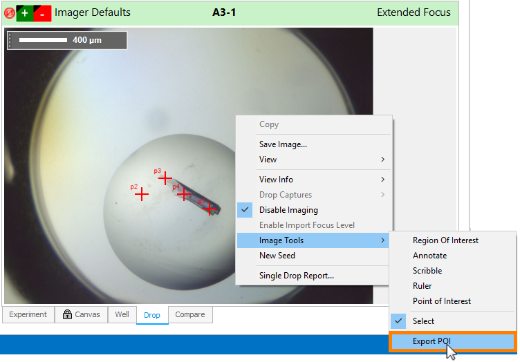 Exporting Points of Interest by Right-clicking on a Drop Image