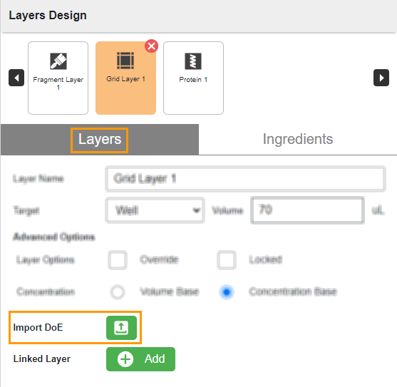 Importing Ingredients Using DoE — ROCK MAKER 4.10 documentation