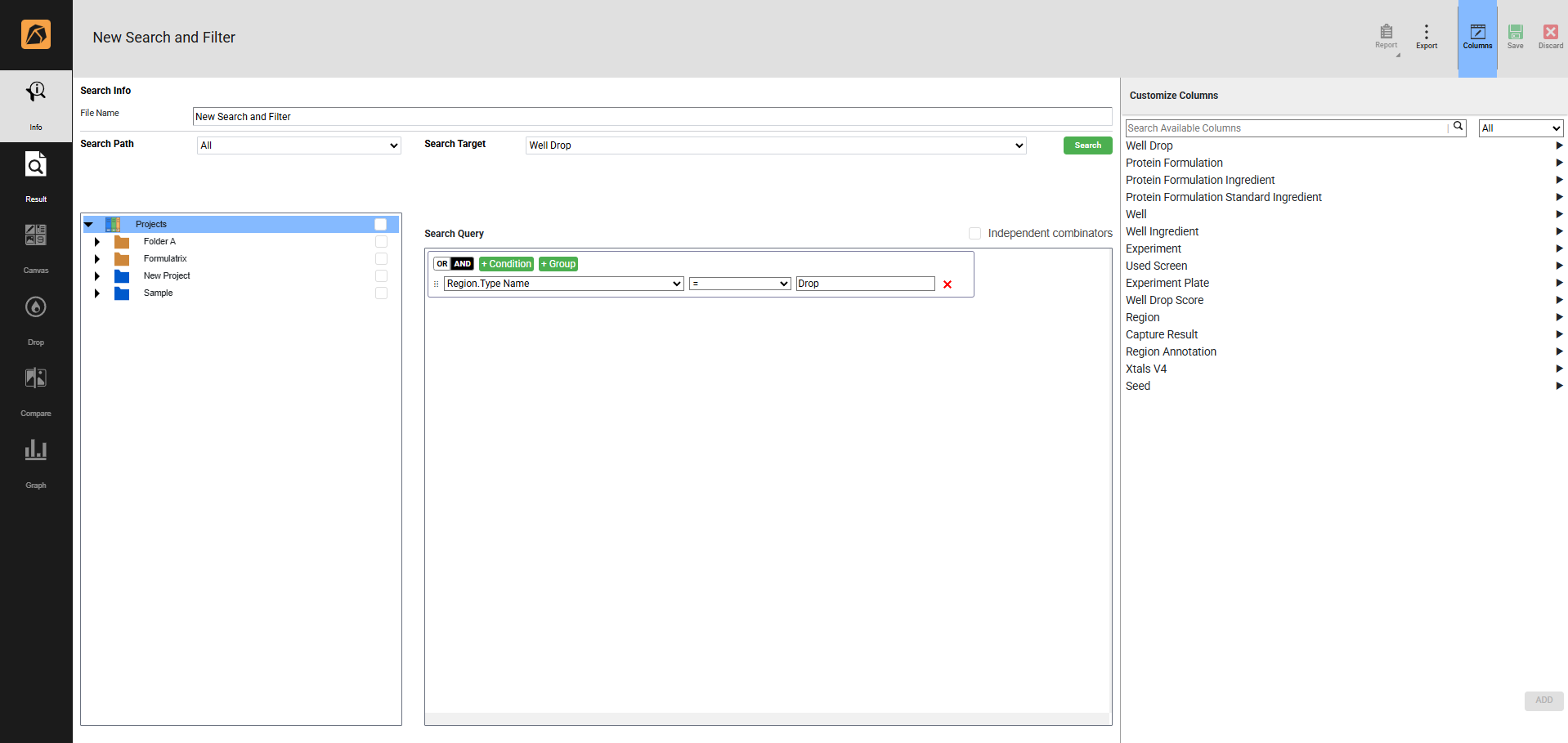 New Search and Filter Window