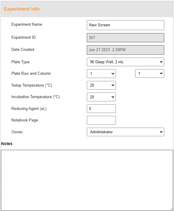 Experiment Info Section