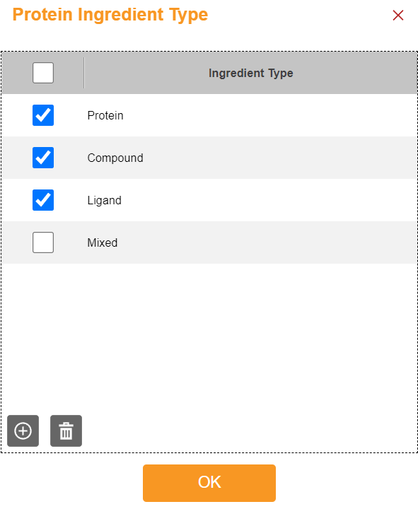 Protein Ingredient Type Dialog Box