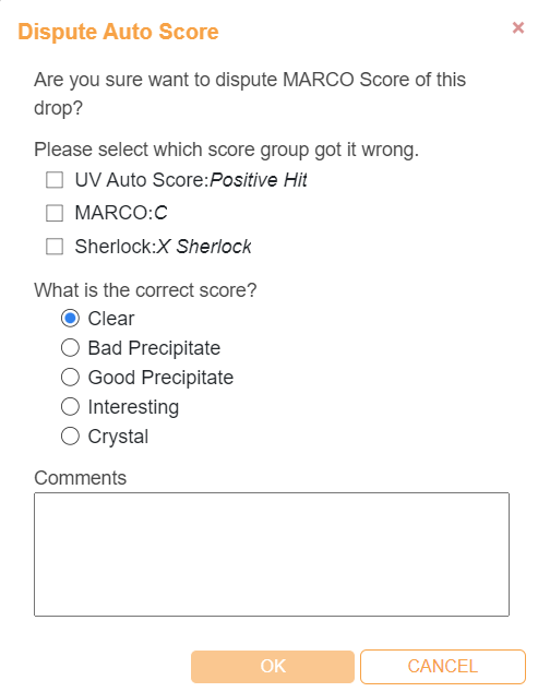 Dispute Auto Score Dialog Box