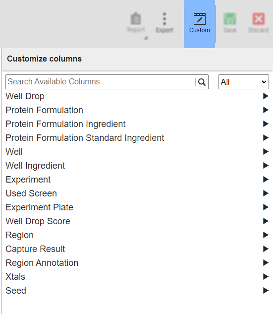 Customize Columns Panel