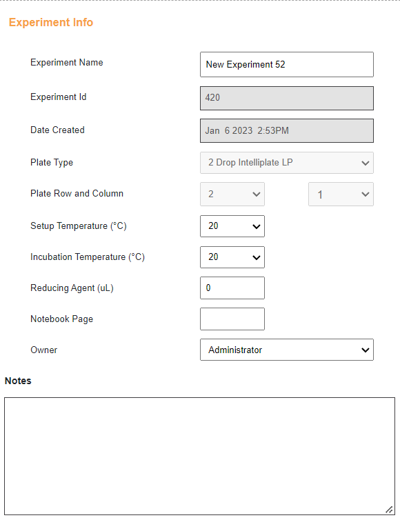 Experiment Info Section