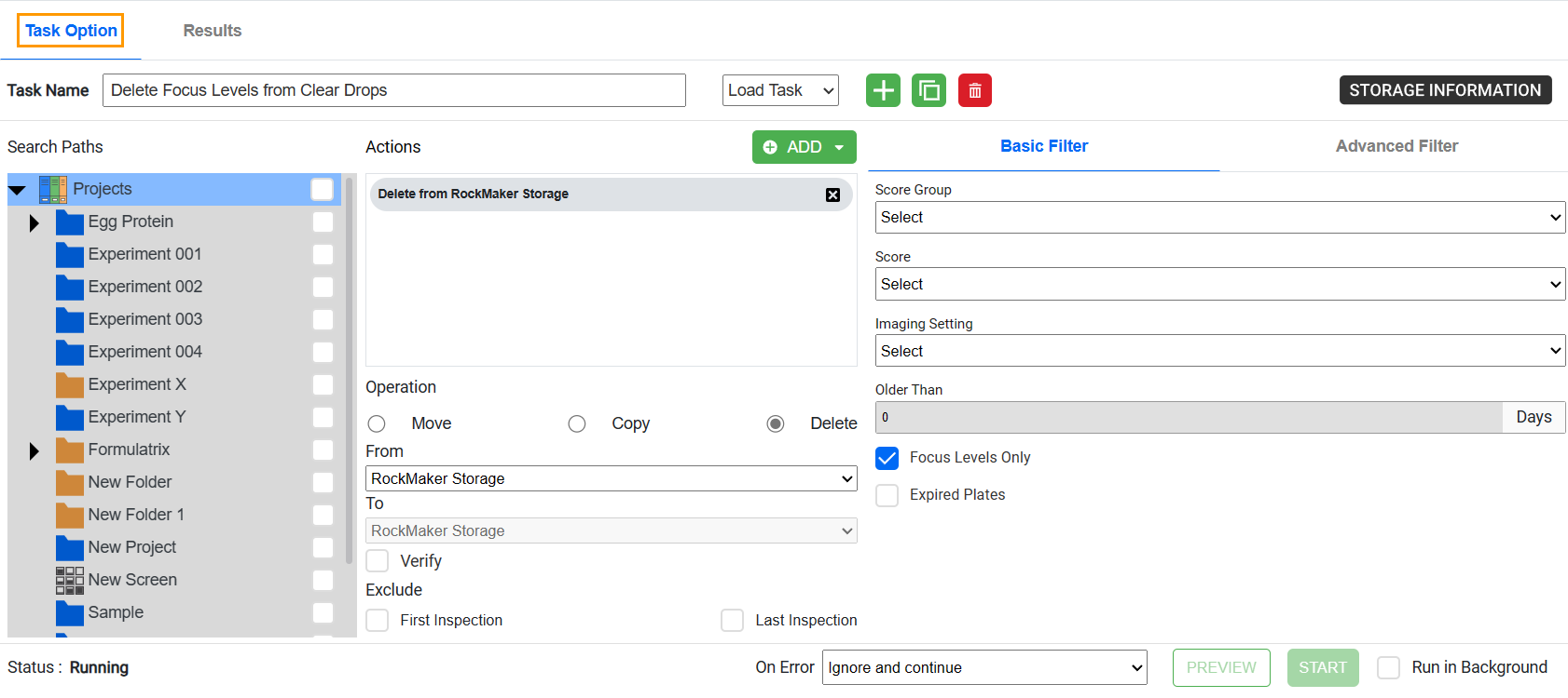 Task Option Subtab