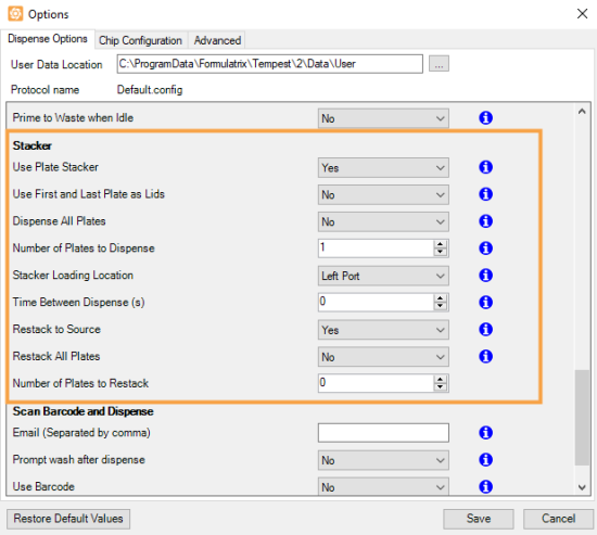 Stacker Options Using the Options Menu