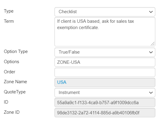 A Checklist Sample That Will Added to the Quote Wizard