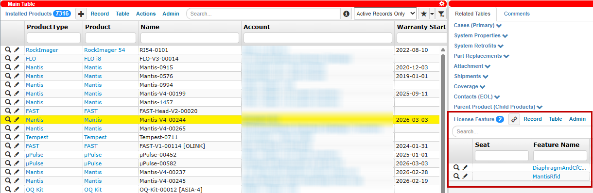Change License Feature From the Installed Products Table