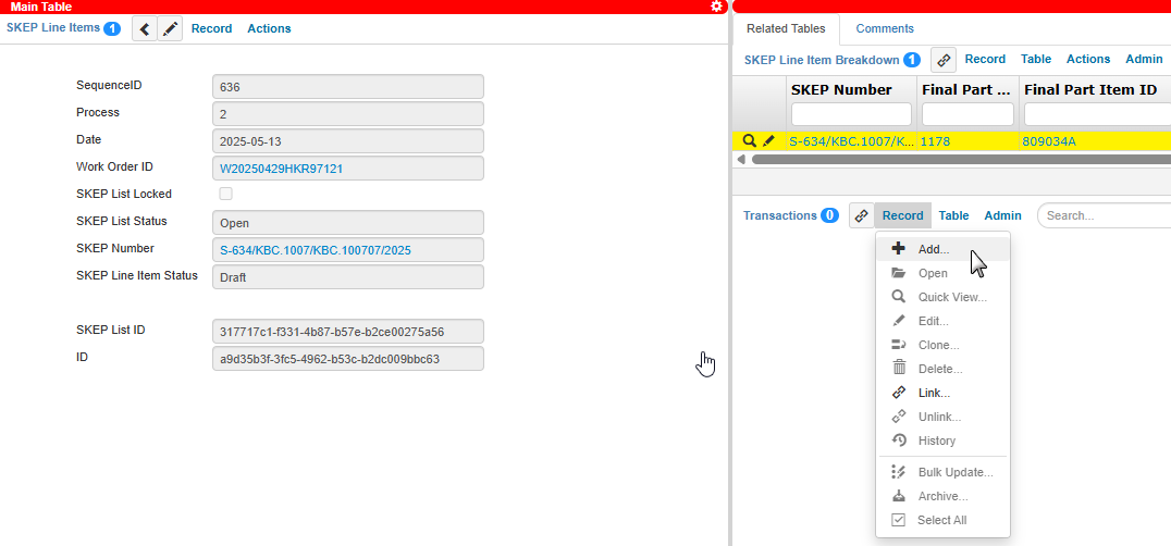 Add a Transaction Record