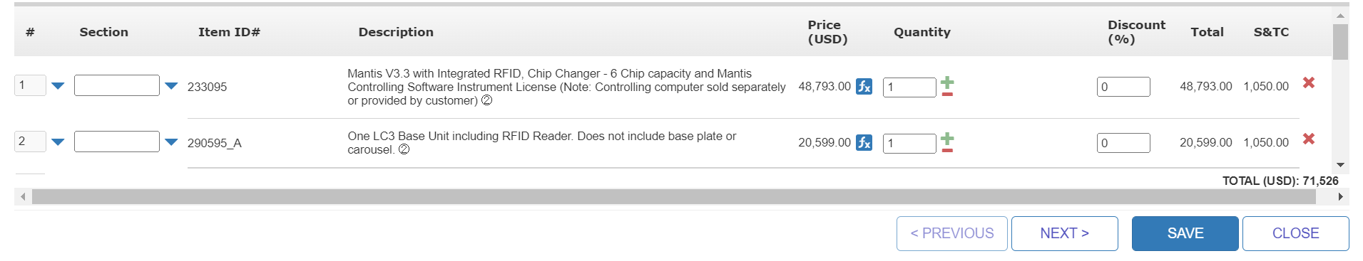 Configuring Quote Line Items — TIGA Online Help