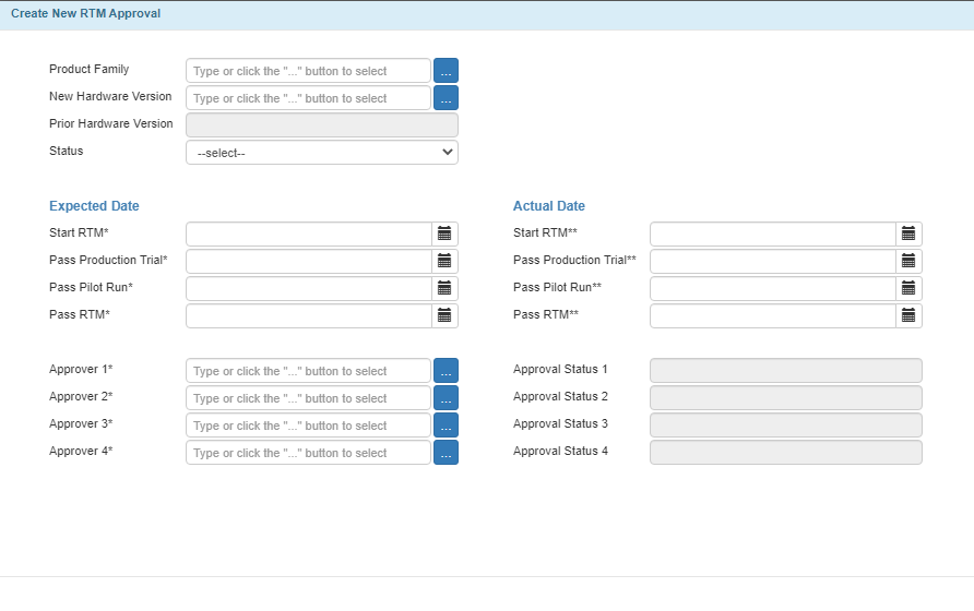 Create New RTM Approval Window