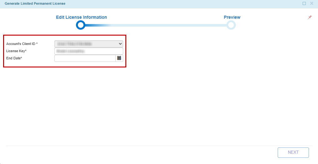 License Key and End Date Fields in Edit License Information Section